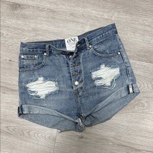 One by One Teaspoon Outlaw Women's Cotton Blue Denim Shorts - Size 26